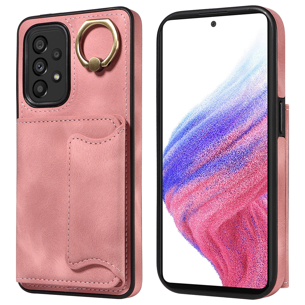 001 For Samsung Galaxy A53 5G Card Holder Anti-fall Phone Case Finger Ring Kickstand PU Leather TPU Cover 001 For Samsung Galaxy A53 5G Card Holder Anti-fall Phone Case Finger Ring Kickstand PU Leather TPU Cover